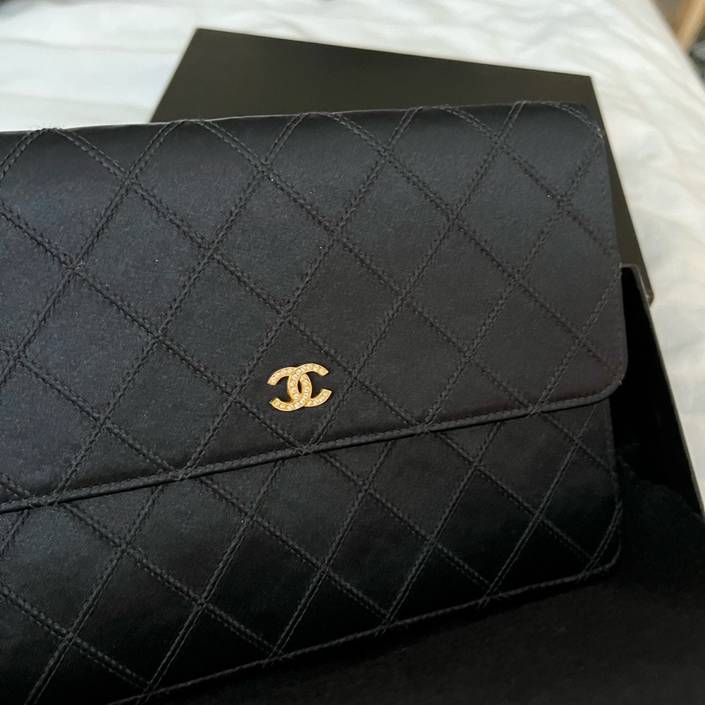 Vintage Silk Chanel Clutch with Leather interior